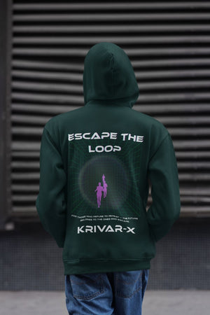 Escape The Loop oversized graphic hoodie by KRIVARX with futuristic tunnel back print