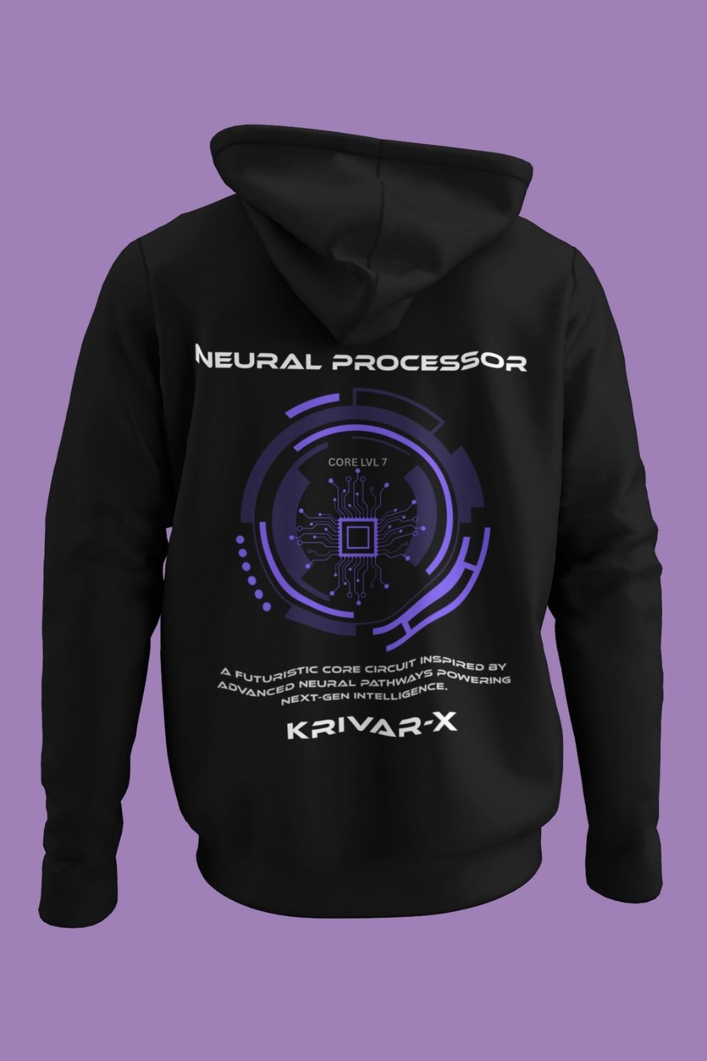Neural Processor oversized graphic hoodie by KRIVAR-X with futuristic AI back print