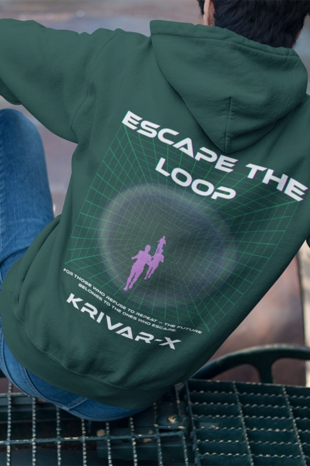 Escape The Loop Oversized Graphic Hoodie – Futuristic Streetwear-KRIVARX
